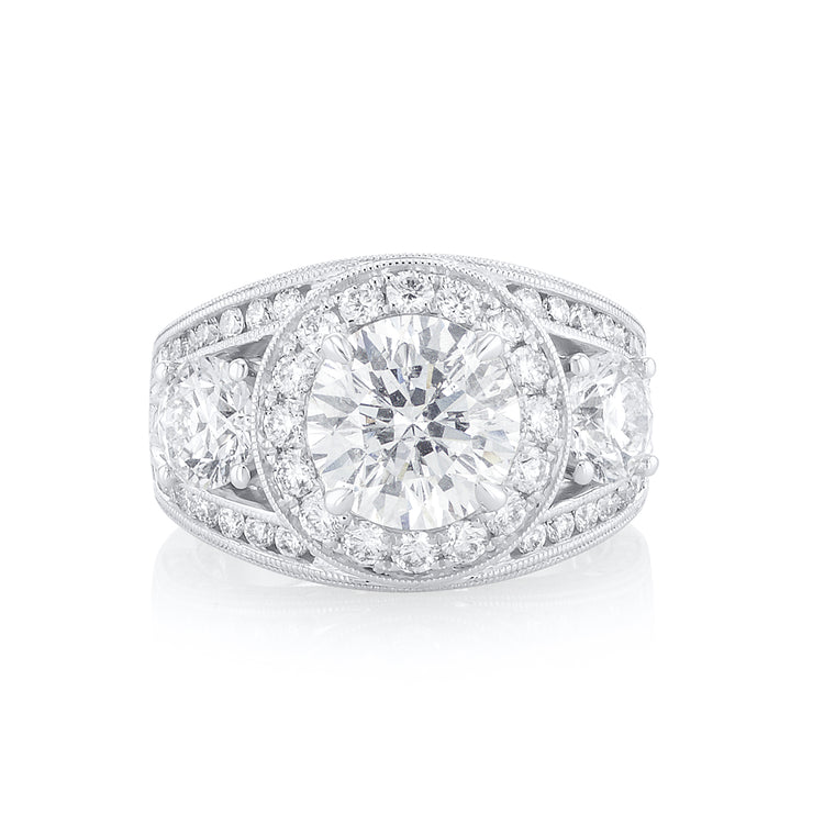 5.00 Carats Round Diamond Wide Halo Ring GIA Certified set in 18K White Gold