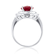 3.55 Carat Lab Grown Ruby & Natural Diamond Double Halo Ring in 18K White Gold