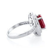 3.55 Carat Lab Grown Ruby & Natural Diamond Double Halo Ring in 18K White Gold