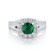 0.75 Carat LAB Grown Emerald & Natural Diamond Ring in 14K White Gold