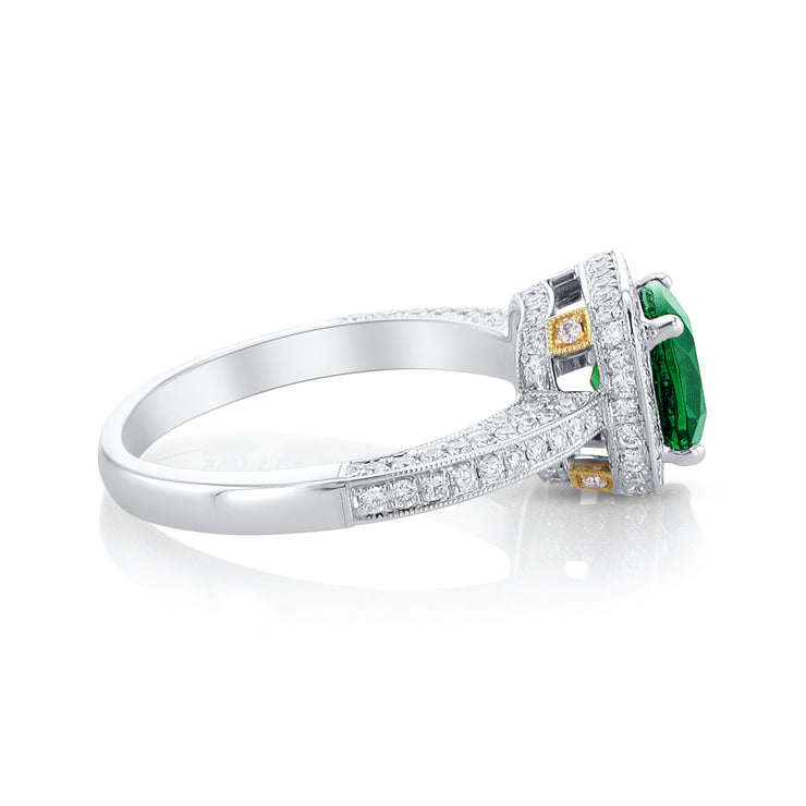 1.45 Carat Emerald & Diamond Lab Grown & Natural Ring in 18K White & Rose Gold