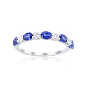 0.80 Carat Blue Sapphire/ 0.23 Carat Diamond Halfway Band in 18k White Gold