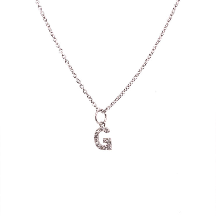 0.05 Carat Diamond Initial "G" Necklace 14K White Gold