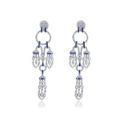 3.00 Carat Natural Diamond And Sapphire Dangle Earrings in 18k White Gold