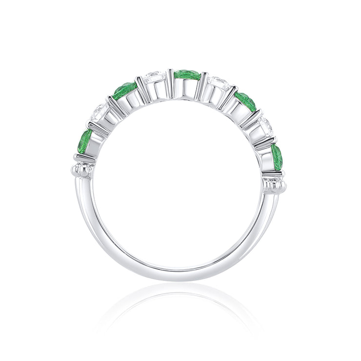 0.52 Carat Emerald/ 0.38 Carat Diamond Band In 18k White Gold