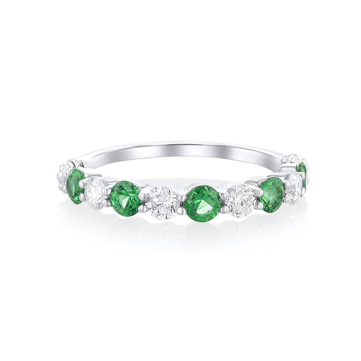 0.52 Carat Emerald/ 0.38 Carat Diamond Band In 18k White Gold