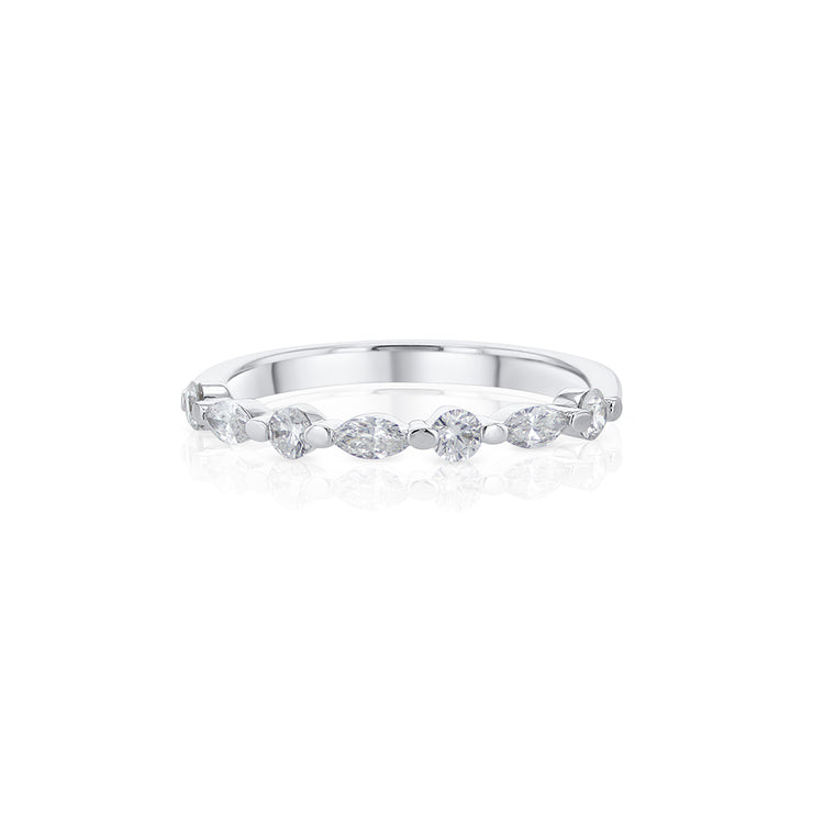 0.33 Cttw Round and Marquise Diamond 14K White Gold Alternating Band