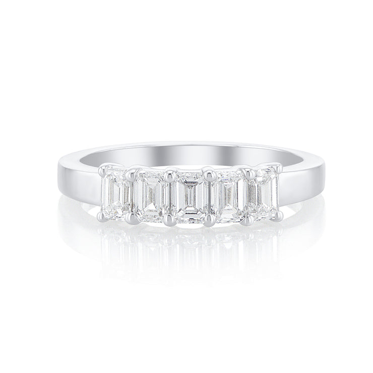 1.08 Carat 5 Stone Emerald Cut Lab Grown Diamond Band in 14K White Gold