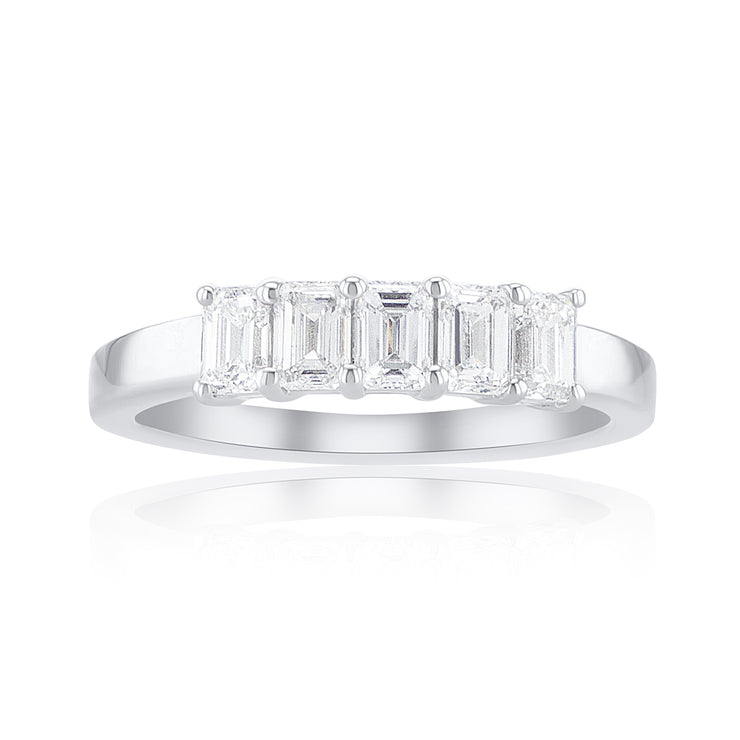 1.08 Carat 5 Stone Emerald Cut Lab Grown Diamond Band in 14K White Gold