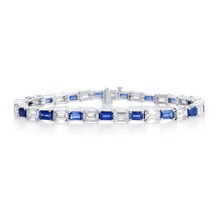 9.31 Carat Diamond & Sapphire Line Bracelet in 14K White Gold