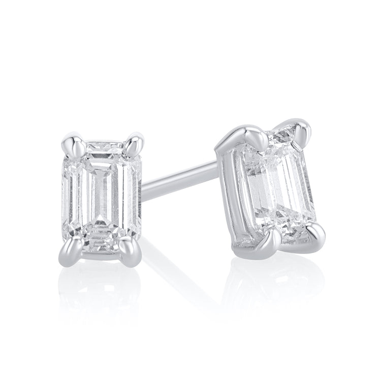 0.61 Carat Lab Grown Emerald Cut Diamond Studs in 14K White Gold