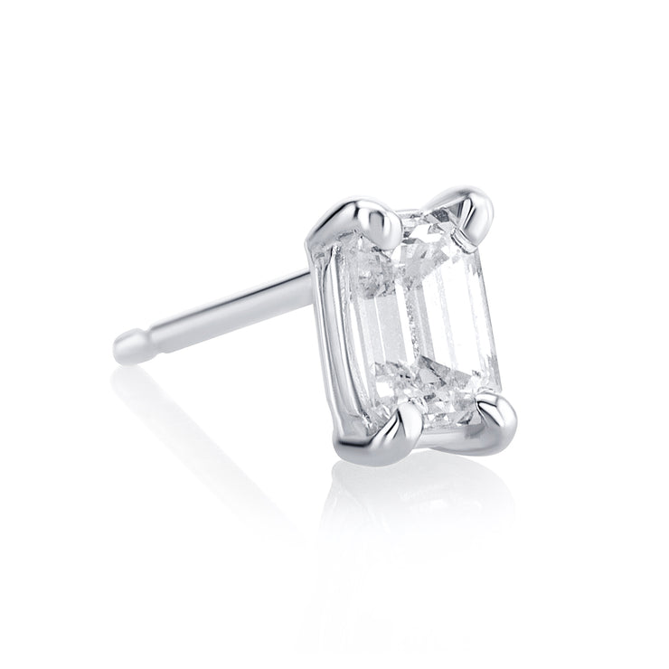 0.61 Carat Lab Grown Emerald Cut Diamond Studs in 14K White Gold