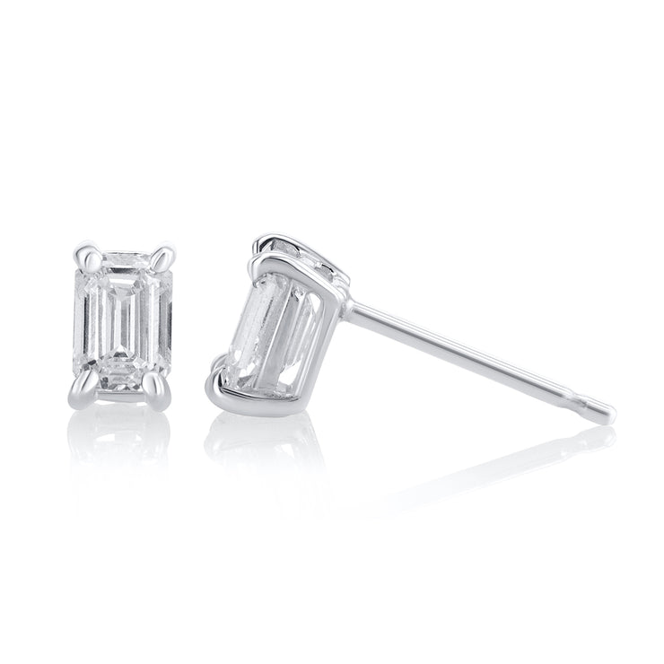 0.61 Carat Lab Grown Emerald Cut Diamond Studs in 14K White Gold