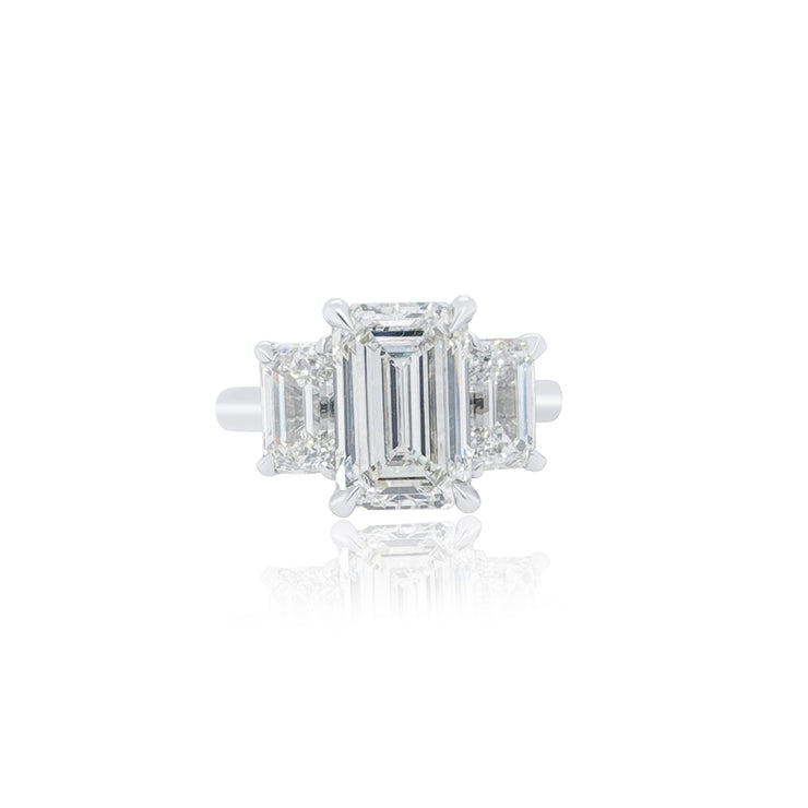 3.02 CT Emerald Cut Lab Grown Diamond and 2.05 Cttw Three Stone Engagement Ring Platinum