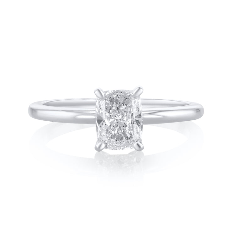 1.02 Carat Cushion Cut Lab Grown Solitaire Ring 14K White Gold