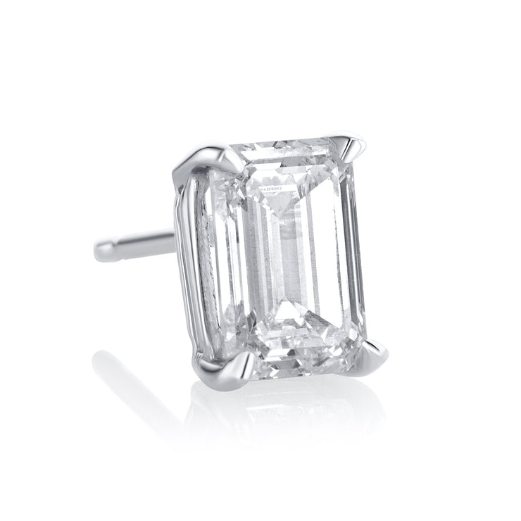 2.03 Carat Emerald Cut Lab Grown Diamond Basket Set Studs in 14K White Gold