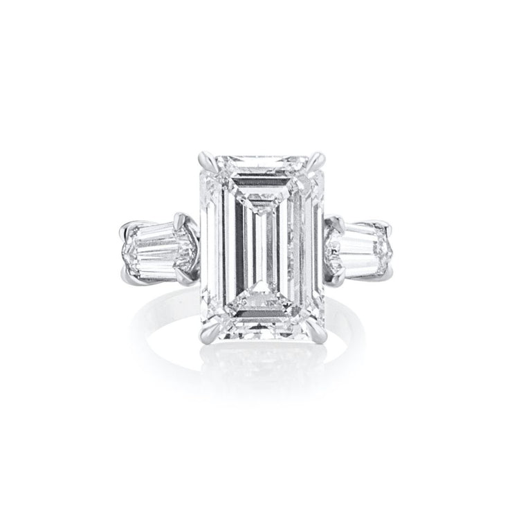 8.03 CT Emerald Cut and 1.29 Cttw Kite Cut Lab Grown Diamond Three Stone Platinum Engagement Ring