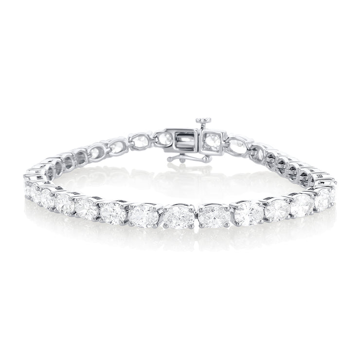 10.50 Carat Oval Lab Grown Diamond Tennis Bracelet set in 14K White Gold