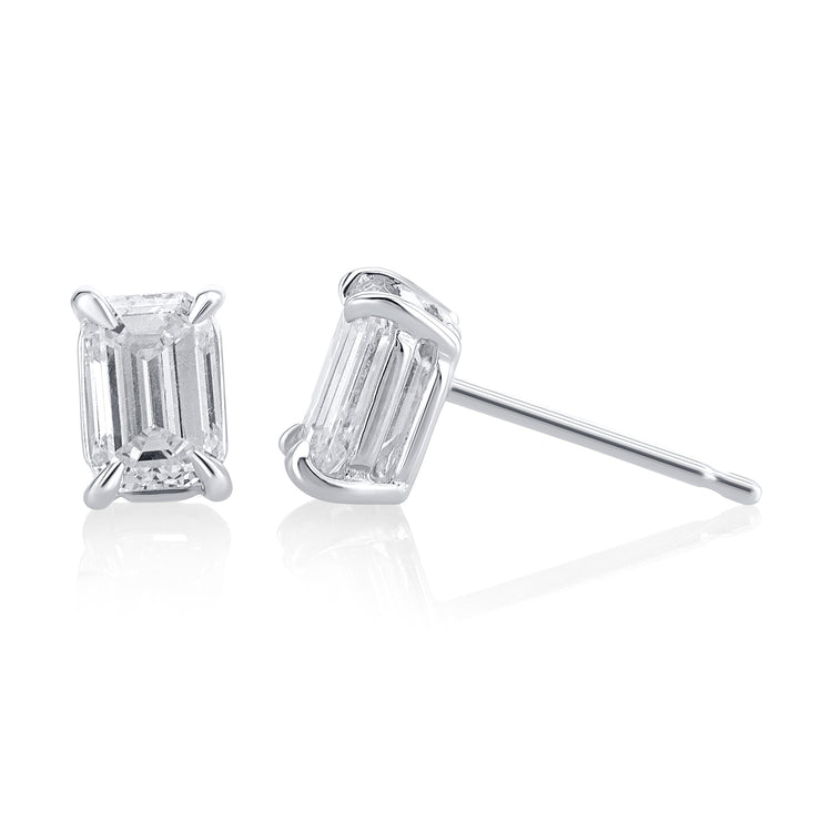 1.01 Carat 4 Prong Basket Lab Grown Diamond Studs in 14K White Gold