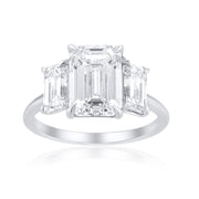 2.92 Carat Emerald Cut Lab Grown 3 Stone Ring in 14K White Gold