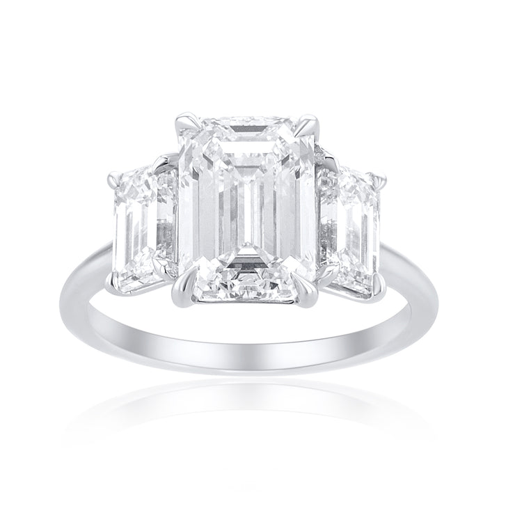 2.92 Carat Emerald Cut Lab Grown 3 Stone Ring in 14K White Gold