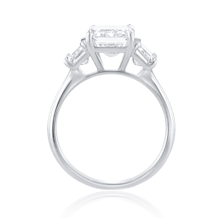 2.92 Carat Emerald Cut Lab Grown 3 Stone Ring in 14K White Gold