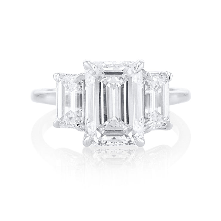 2.92 Carat Emerald Cut Lab Grown 3 Stone Ring in 14K White Gold