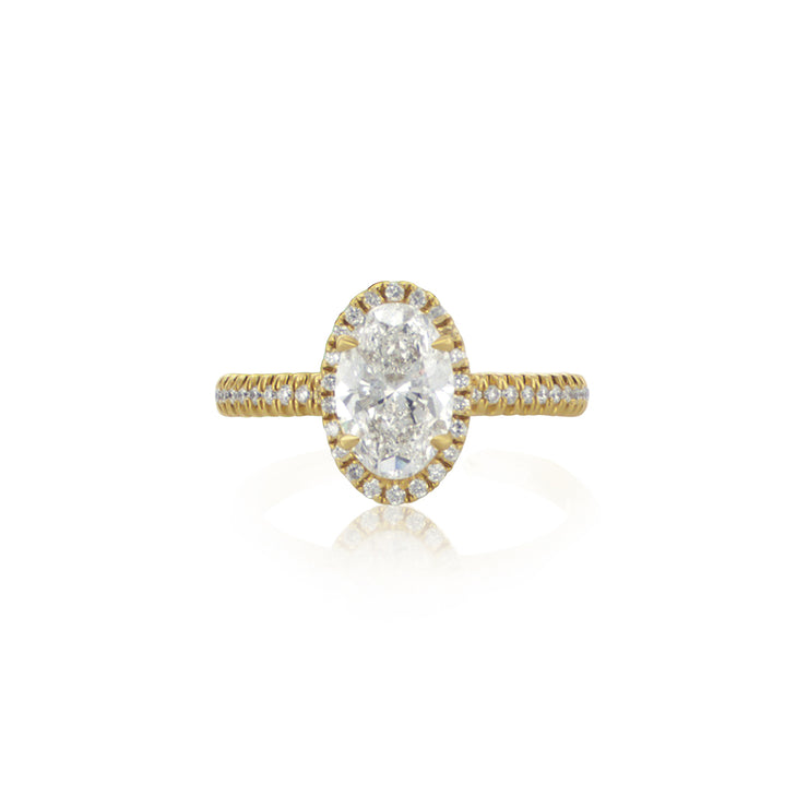 1.35 CT Oval Cut Lab Grown Diamond with 0.22 Cttw Halo Engagement Ring 18K Yellow Gold