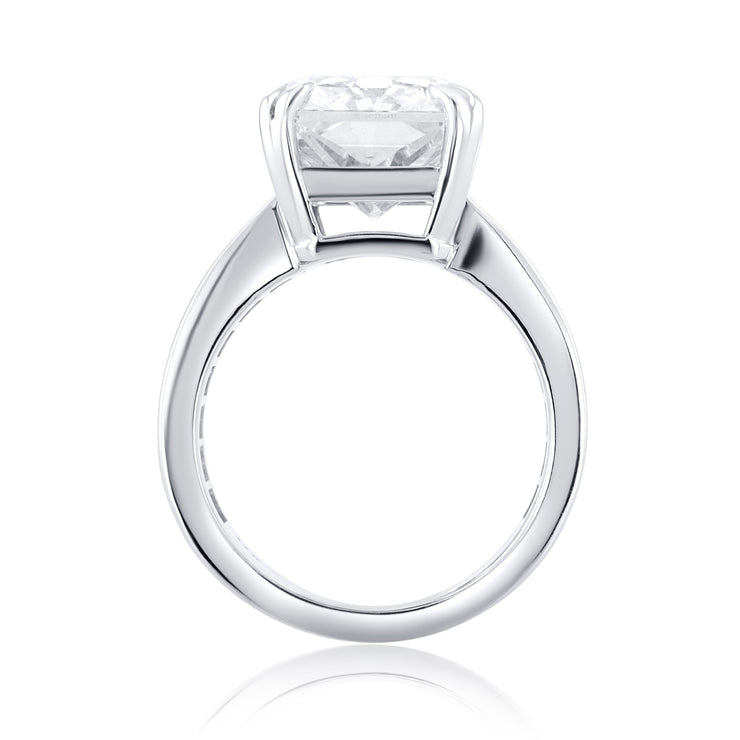 3.64 Carat Lab Grown Radiant Cut Diamond Ring that is Channel Set and set in 14K White Gold