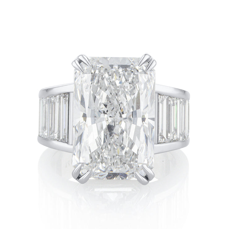 3.64 Carat Lab Grown Radiant Cut Diamond Ring that is Channel Set and set in 14K White Gold