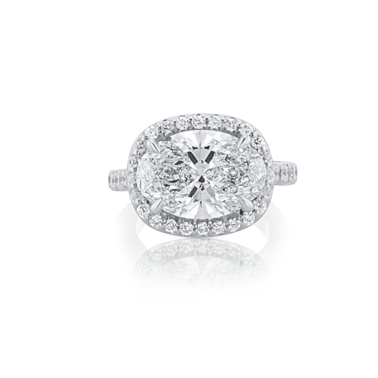 4.50 CT Oval Cut Lab Grown Diamond and 1.31 Cttw Halo East-West 18K White Gold Engagement Ring