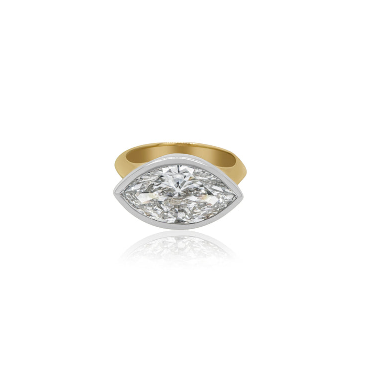 4.01 CT Marquise Cut Lab Grown Diamond East-West Engagement Ring 14K Two Tone Gold
