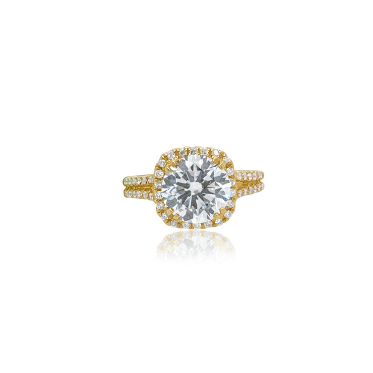 2.01 CT Round Cut Lab Grown Diamond with 0.30 Cttw Halo Split Shank Engagement Ring 18K Yellow Gold