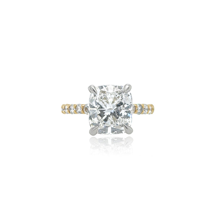 3.01 CT Cushion Cut Lab Grown Diamond and 0.75 Cttw Prong Set Engagement Ring 14K Two Tone Gold