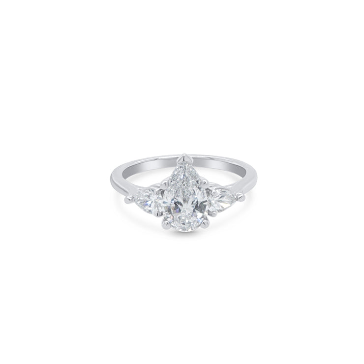 1.00 Cttw Pear Shape Lab Grown Diamond and 0.36 Cttw Three Stone Engagement Ring 14K White Gold