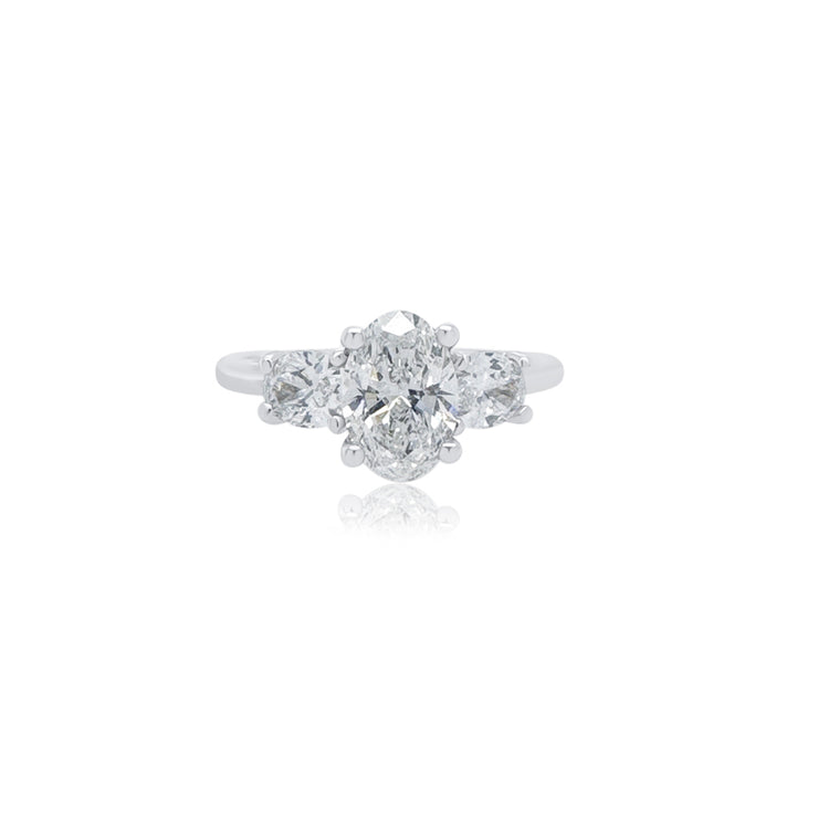 1.02 CT Oval Cut Lab Grown Diamond and 0.65 Cttw Oval Cut Three Stone Engagement Ring 14K White Gold