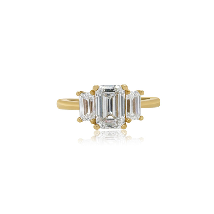 1.24 CT Emerald Cut Lab Grown Diamond and 0.64 Cttw Three Stone Engagement Ring 14K Yellow Gold