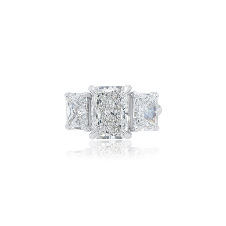 3.01 CT Radiant Cut Lab Grown Diamond and 2.03 Cttw Three Stone Engagement Ring 14K White Gold