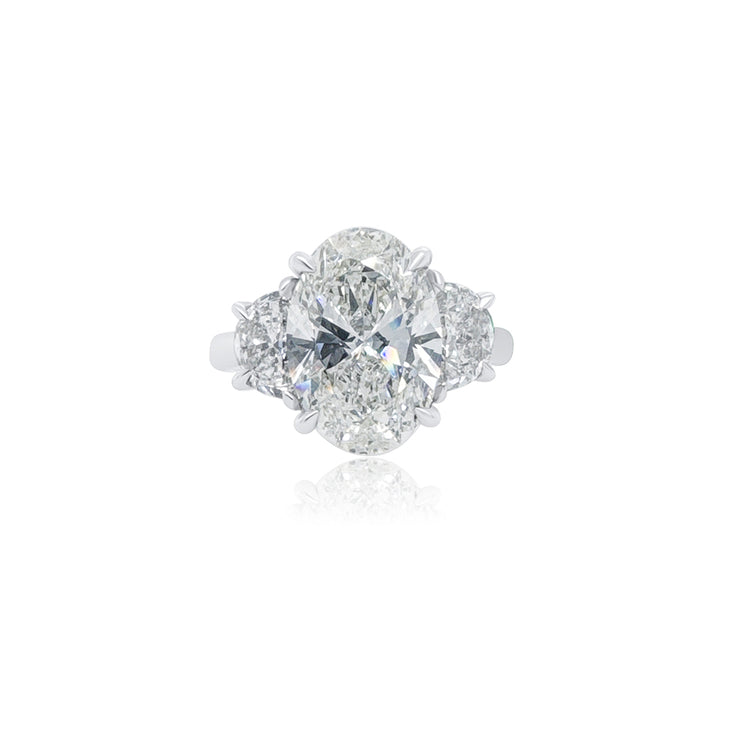 3.14 Ct Oval Cut Lab Grown Diamond and 0.79 Cttw Half-Moon Three Stone Engagement Ring Platinum