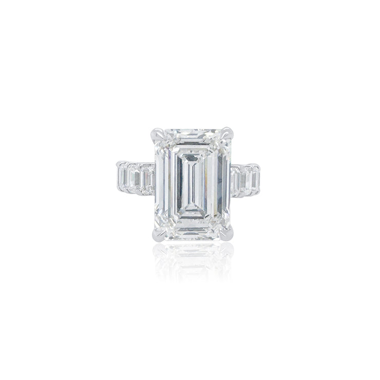 7.13 CT Emerald Cut Lab Grown Diamond with 2.40 Cttw Emerald Cut Prong Set Engagement Ring 14K White Gold