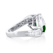 3.01 Carat Pear Emerald & 3.70 Carat Pear Diamond Lab Grown Ring in 14 K White Gold