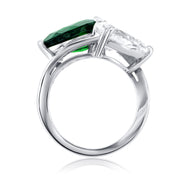 3.01 Carat Pear Emerald & 3.70 Carat Pear Diamond Lab Grown Ring in 14 K White Gold