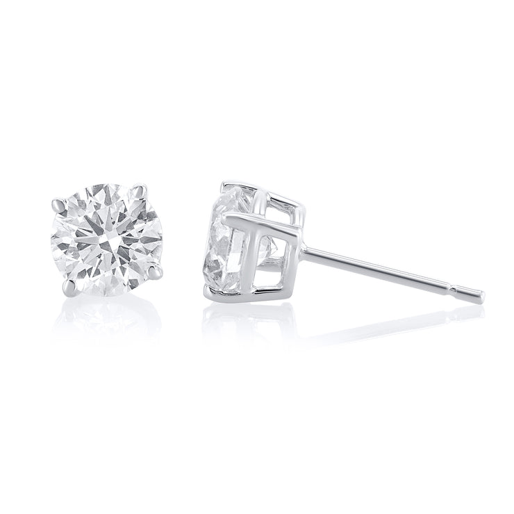 1.50 Carat 4 Prong Basket Set Lab Grown Diamond Studs in 14K White Gold