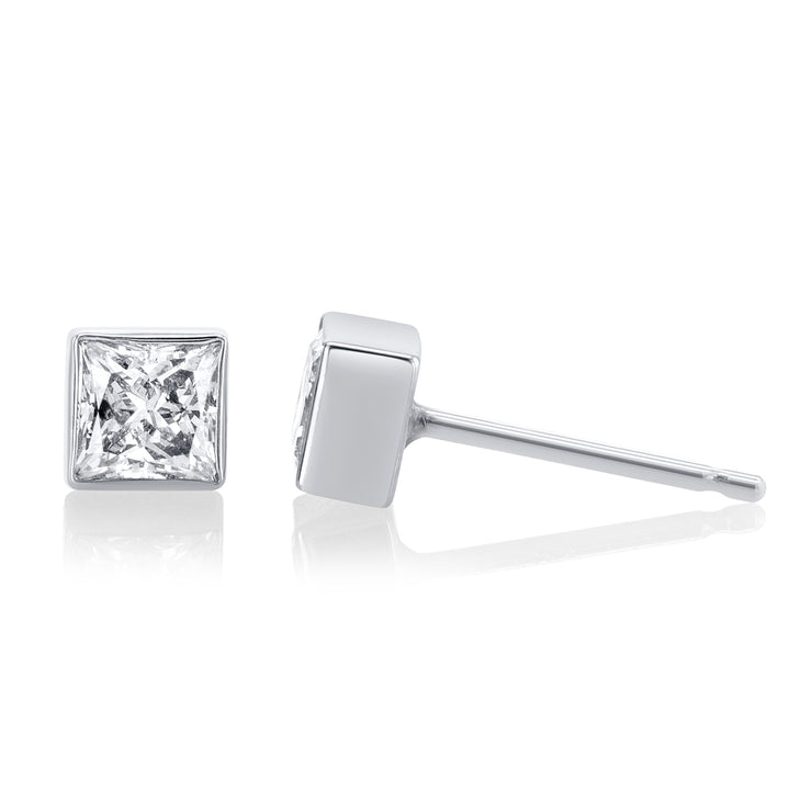 0.64 Carat Bezel Lab Grown Diamond Studs in 14K White Gold