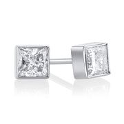 0.64 Carat Bezel Lab Grown Diamond Studs in 14K White Gold