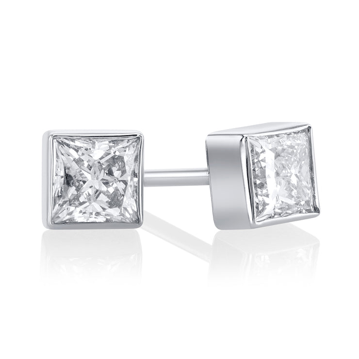 0.64 Carat Bezel Lab Grown Diamond Studs in 14K White Gold