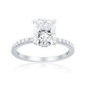 2.01 Carat Lab Grown Cushion Cut Diamond and 0.33 Carat Natural Diamond Underhalo Ring set in 14K White Gold