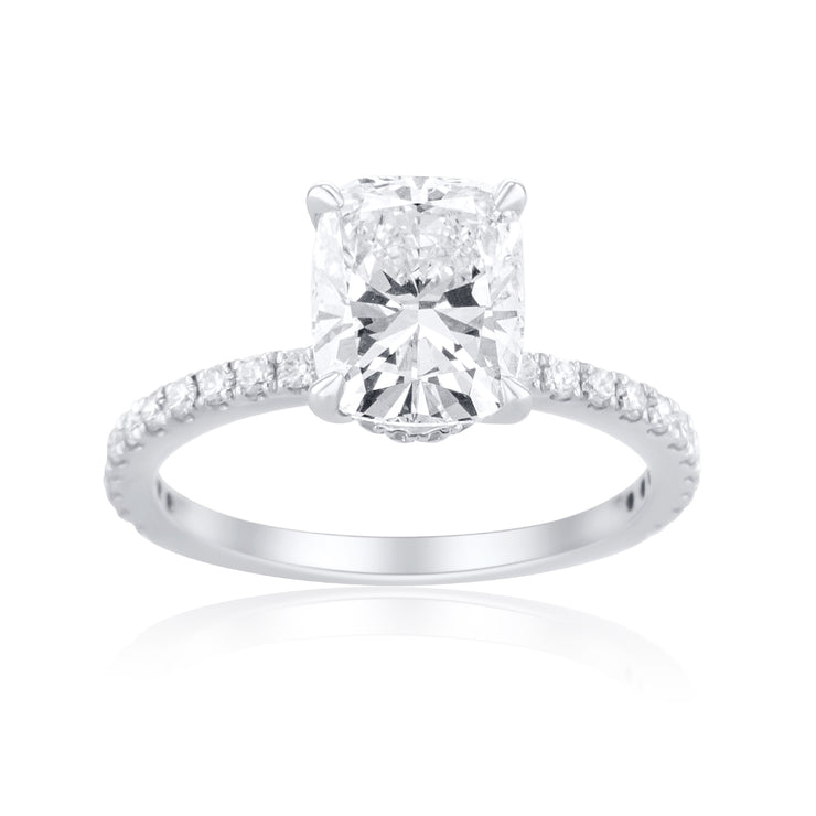 2.01 Carat Lab Grown Cushion Cut Diamond and 0.33 Carat Natural Diamond Underhalo Ring set in 14K White Gold