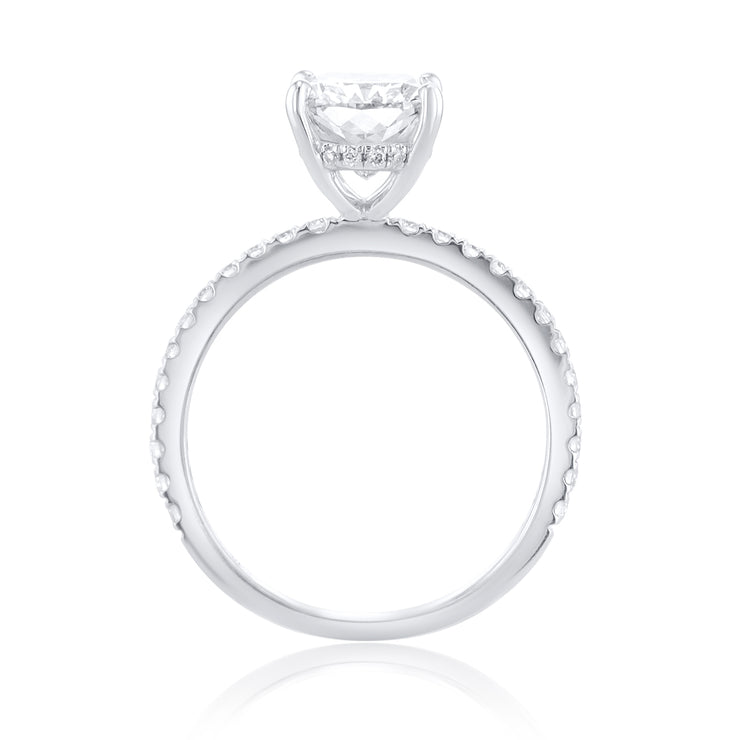 2.01 Carat Lab Grown Cushion Cut Diamond and 0.33 Carat Natural Diamond Underhalo Ring set in 14K White Gold