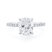 2.01 Carat Lab Grown Cushion Cut Diamond and 0.33 Carat Natural Diamond Underhalo Ring set in 14K White Gold